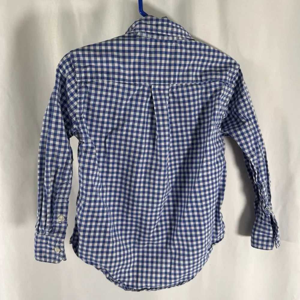 Ralph Lauren Dress Shirt Boys 4 Blue White Plaid Long Sleeve Collared Button Up